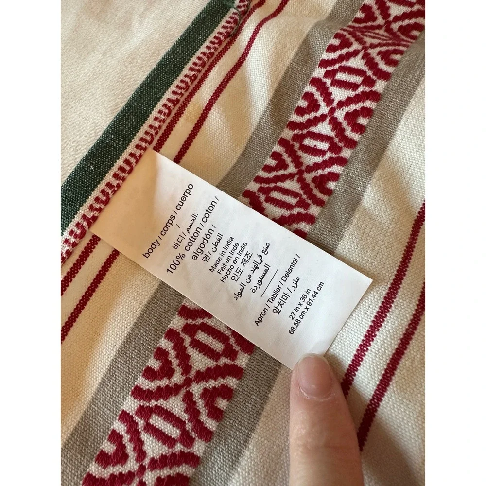 Williams Sonoma Red‎ Green Striped Cotton Kitchen Apron Holiday Christmas 27x36